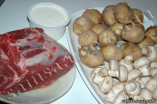 отбивные с грибами и молодой картошкой